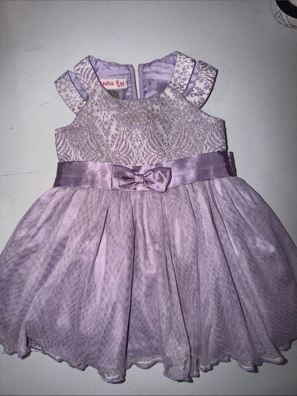 Jessica Ann Lilac Jacquard Formal Dress with Satin Bow